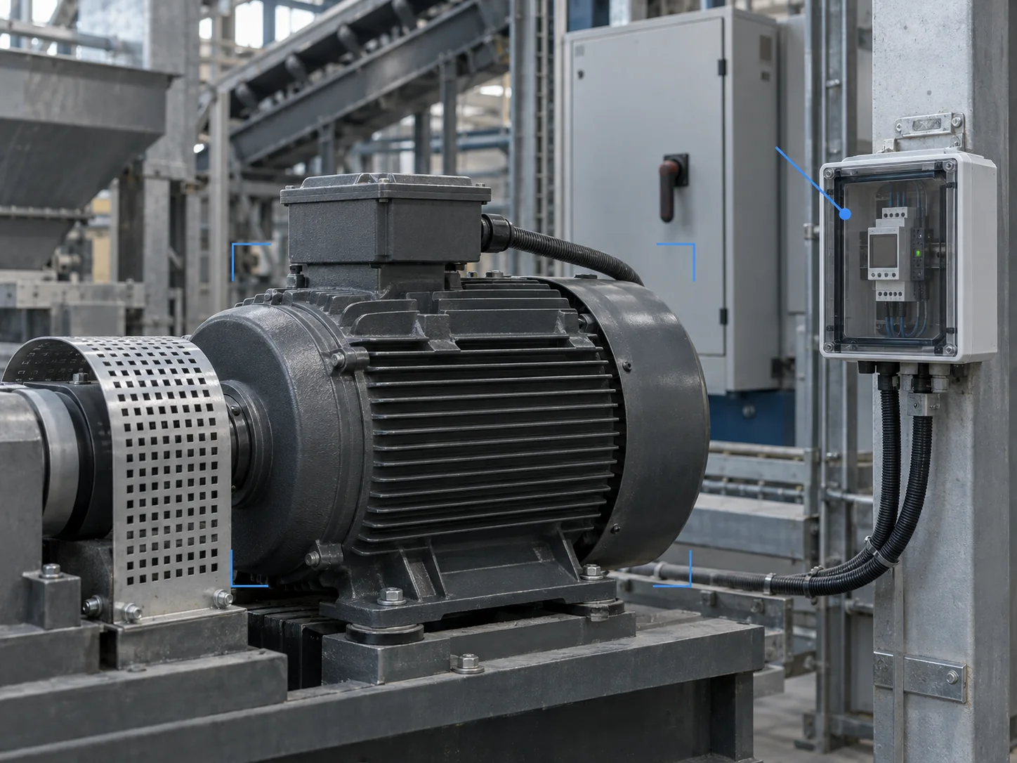 Illustration: an electric motor with a monitoring instrument connected